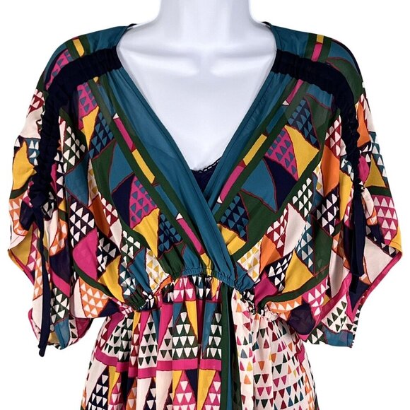 Maeve Anthropologie Womens Fit 4-6 Geometric Print Kimono Wrap Dress Artsy Fairy - Picture 5 of 14